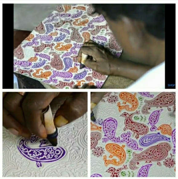 VIVID by Sukriti 100% Leather Red Damask Pattern Hand-Painted Bag - Picture 16 of 16